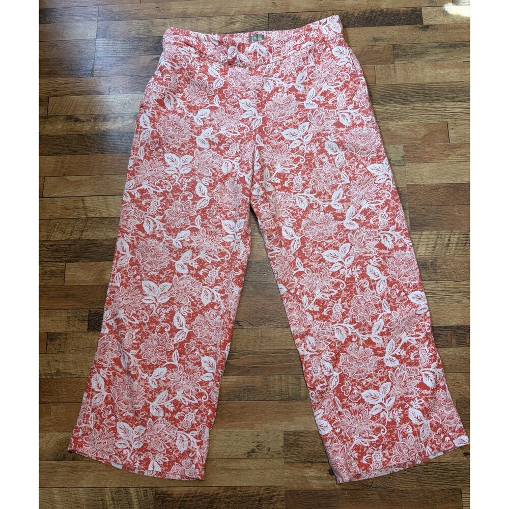 Naturals d&co Women’s M Coral White Floral Linen Blend Wide Leg Pants